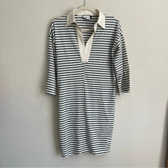 Tuckernuck Ashton Dress Green Ivory Stripe Polo V Neck - Picture 2 of 4